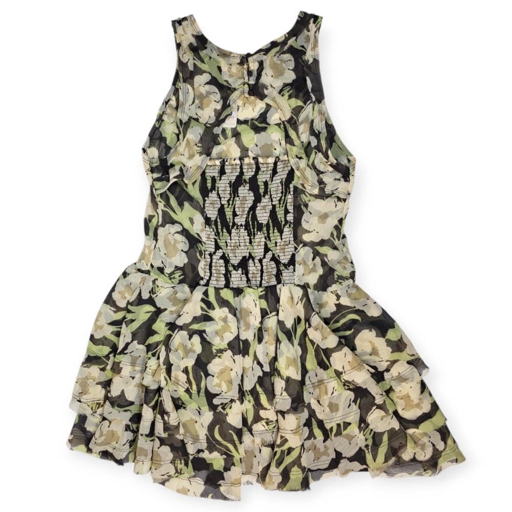 Free People Raven Printed Mini Dress Black Coffee Combo Green Floral M NWT $128 - Picture 5 of 16